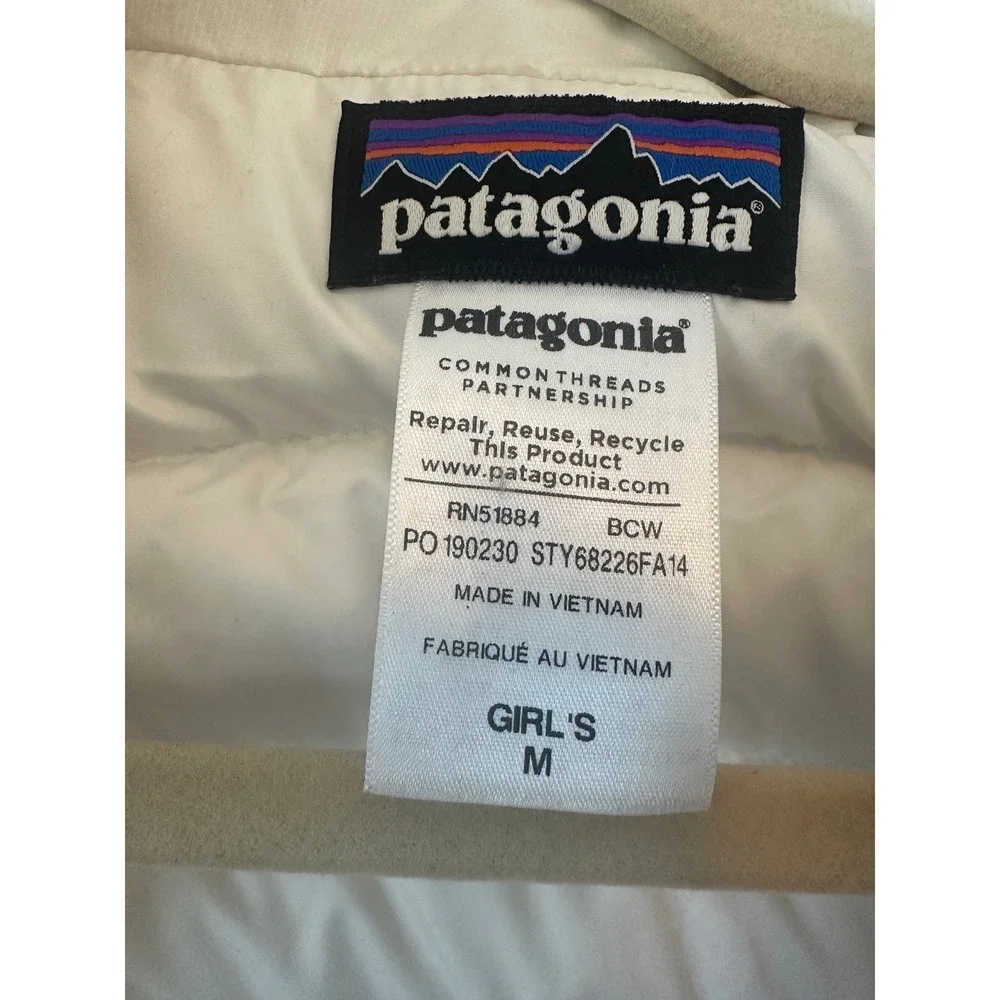 Patagonia Girls M White Down Sweater Vest Full Zip Puffer Quilted 68226FA14